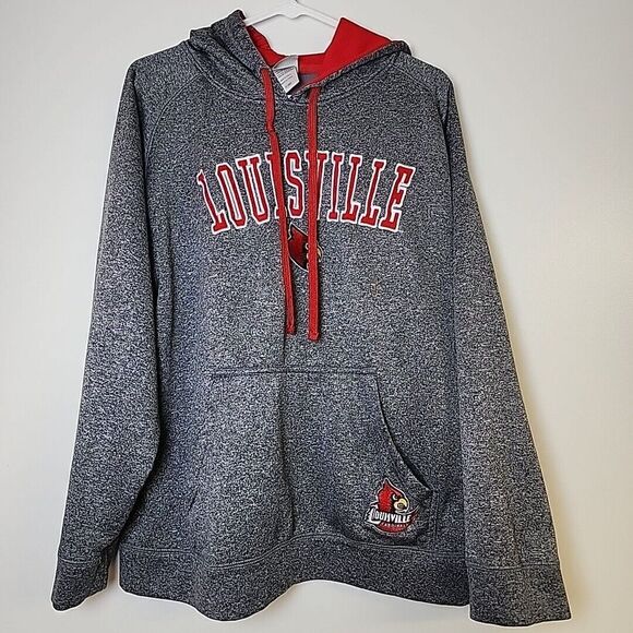 Louisville‎ Cardinals Sweatshirt Hoodie Men Large Pullover Embroidered Gray - Picture 1 of 12